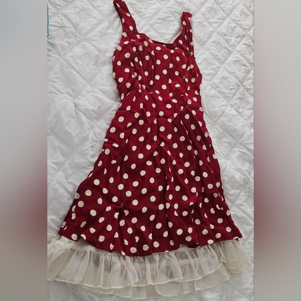๐NWOT Rare Betsey Johnson Red High Low Dress with White Polka Dots Size S๐ - Picture 4 of 6